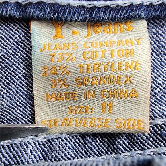 Y-Jeans Womens 11 Juniors Blue Low Rise Skinny Leg Faded Stretch Rhinestones - Picture 5 of 11